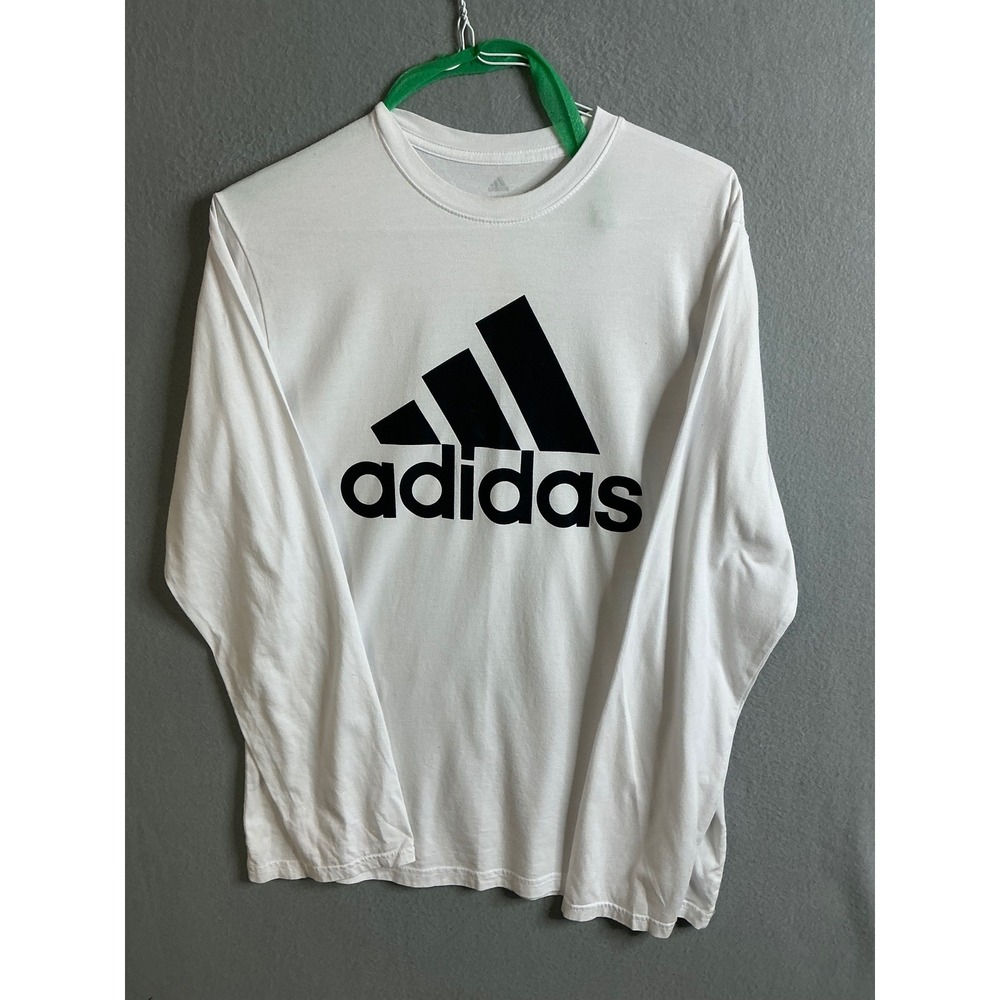 Adidas T Shirt Men's Medium Long Sleeve Big Logo Graphic Tee Activewear
